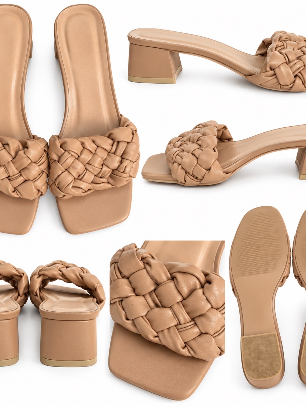 👡 Nude Braided Square-Toe Block Heel Sandals-Size 39
